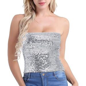 Sparkling Sequins Stretch Party  Tube Top, SIZE OS, 4I-155T001
